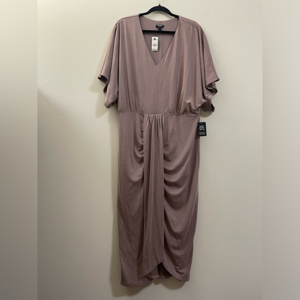 NWT Express Elegantly‎ Draped Midi Dress in Mauve Brown - XL